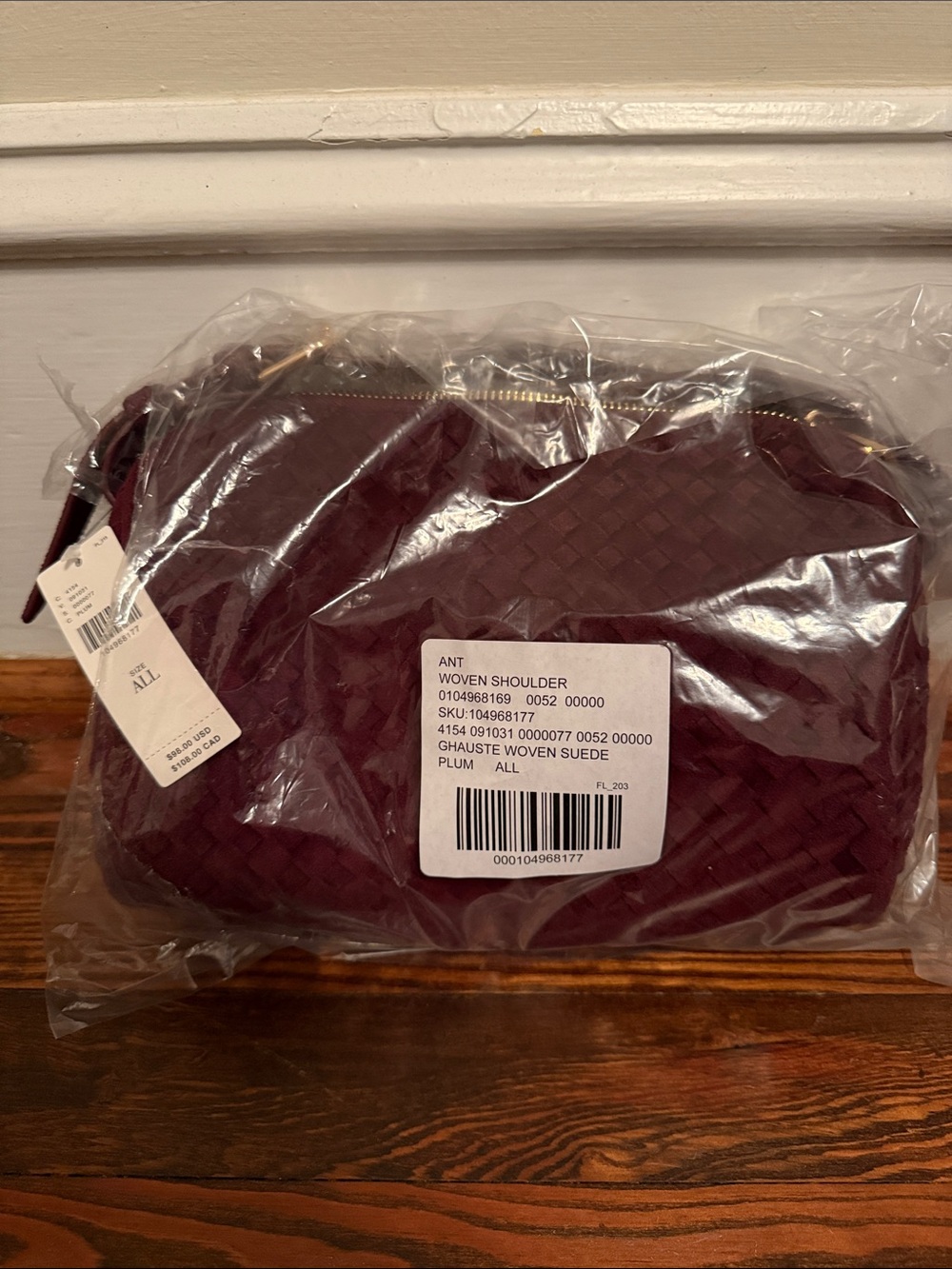 Anthropologie Woven faux suede Burgundy Shoulder Bag with Gold Accent - Picture 4 of 4